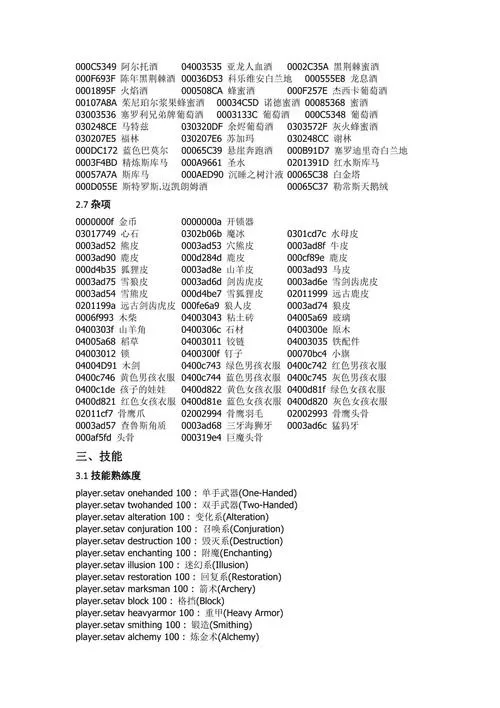 上古卷轴5重制版 代码大全